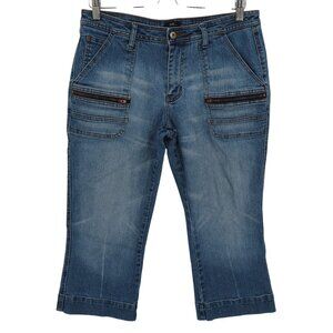 Baileys Point Women 7/8 Blue Denim Jeans Cropped Capri Pants Zipper Pockets